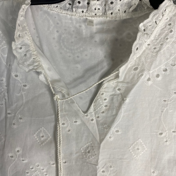 Womens 2XL Eyelet Hole Tiered Dress Long Maxi White peasant Cottagecore - Picture 5 of 12